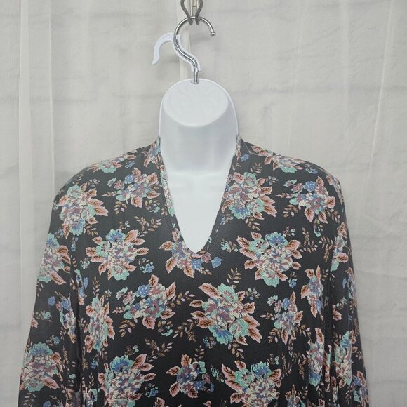 Volcom Gray Blue Floral Peasant Blouse Crochet Festival Tunic Boho Hippie S - Picture 2 of 13